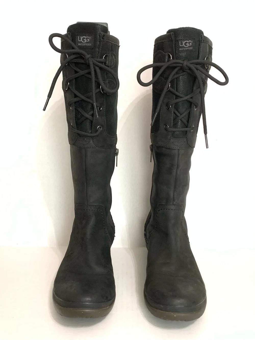 UGG Women's Size 8.5 Elsa Black Waterproof Tall Leather Boots 1008438